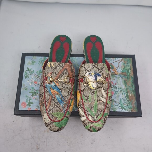 Gucci Beige Princetown Tien Motif GG Slide Loafer Slip On Mule - Picture 1 of 9